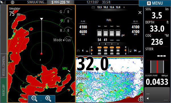 Simrad Mercury VesselView Link in Split Screen