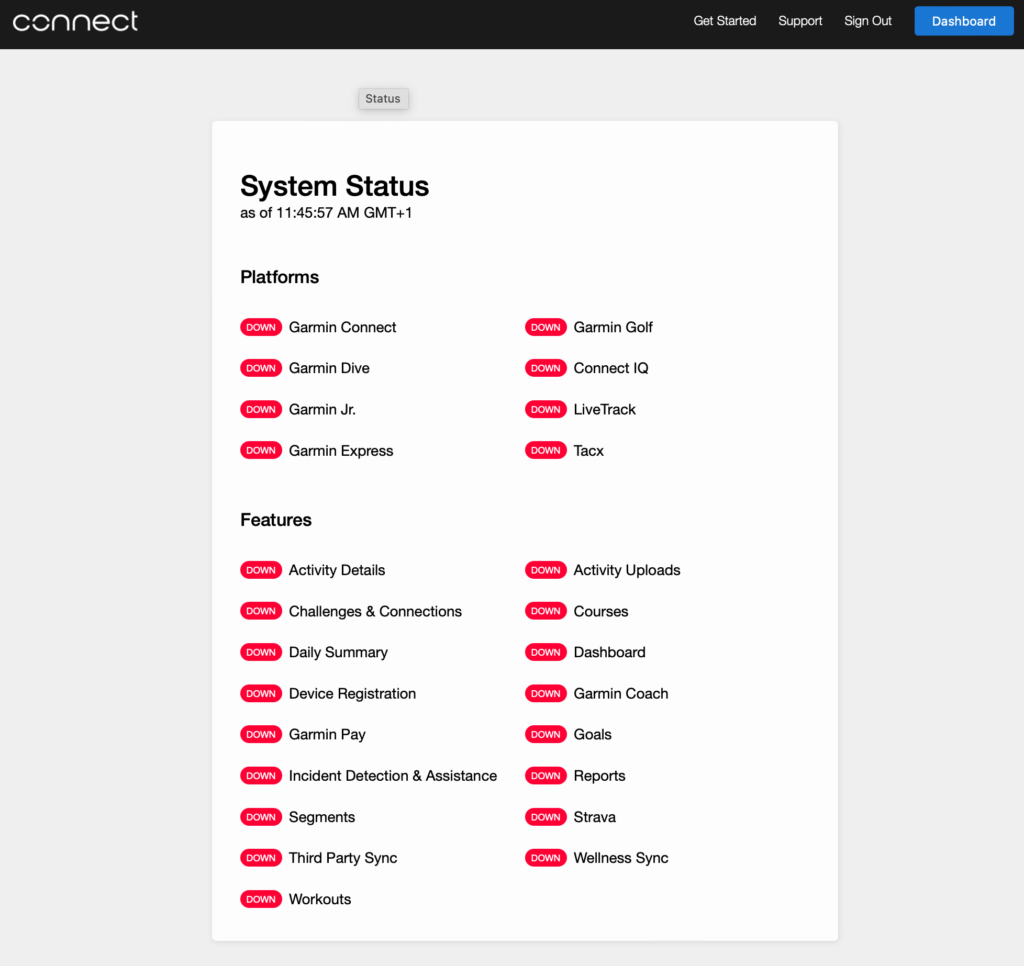 Garmin services down