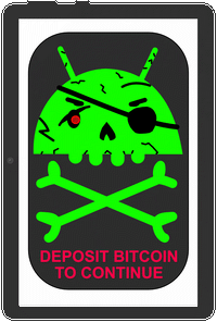Android Skull and Bones Medium Hacked Android Robot asking for Bitcoin