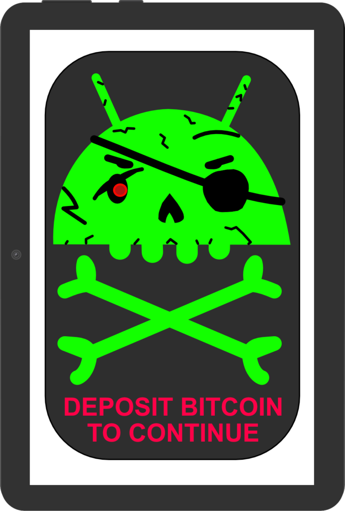 Hacked Android Robot asking for Bitcoin