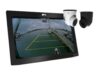 Raymarine CAM400: Great Camera, Shame About LightHouse 4 Raymarine Axiom 2 display showing CAM400 video with yellow docking distance guides, with white and black CAM400 cameras