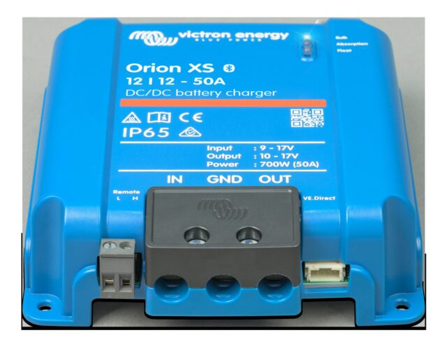 Victron Orion XS 12/12-50A DC-DC battery charger (front) Victron Orion XS DC-DC battery charger product photo, front view