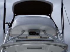 Viking Tests WhaleSpotter: Could It Help Against Orcas? WhaleSpotter thermal camera unit mounted under the tuna tower helm station of a Viking 70 Convertible
