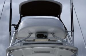 Viking Tests WhaleSpotter: Could It Help Against Orcas? WhaleSpotter thermal camera unit mounted under the tuna tower helm station of a Viking 70 Convertible