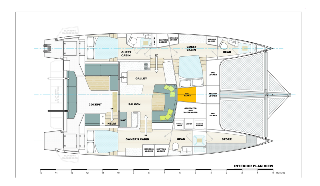 Vision 484 three-cabin owner version general-arrangement drawing