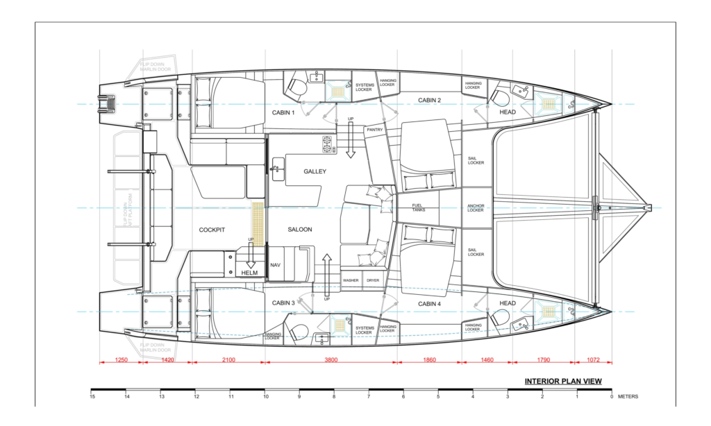 Vision 484 four-cabin version general-arrangement drawing